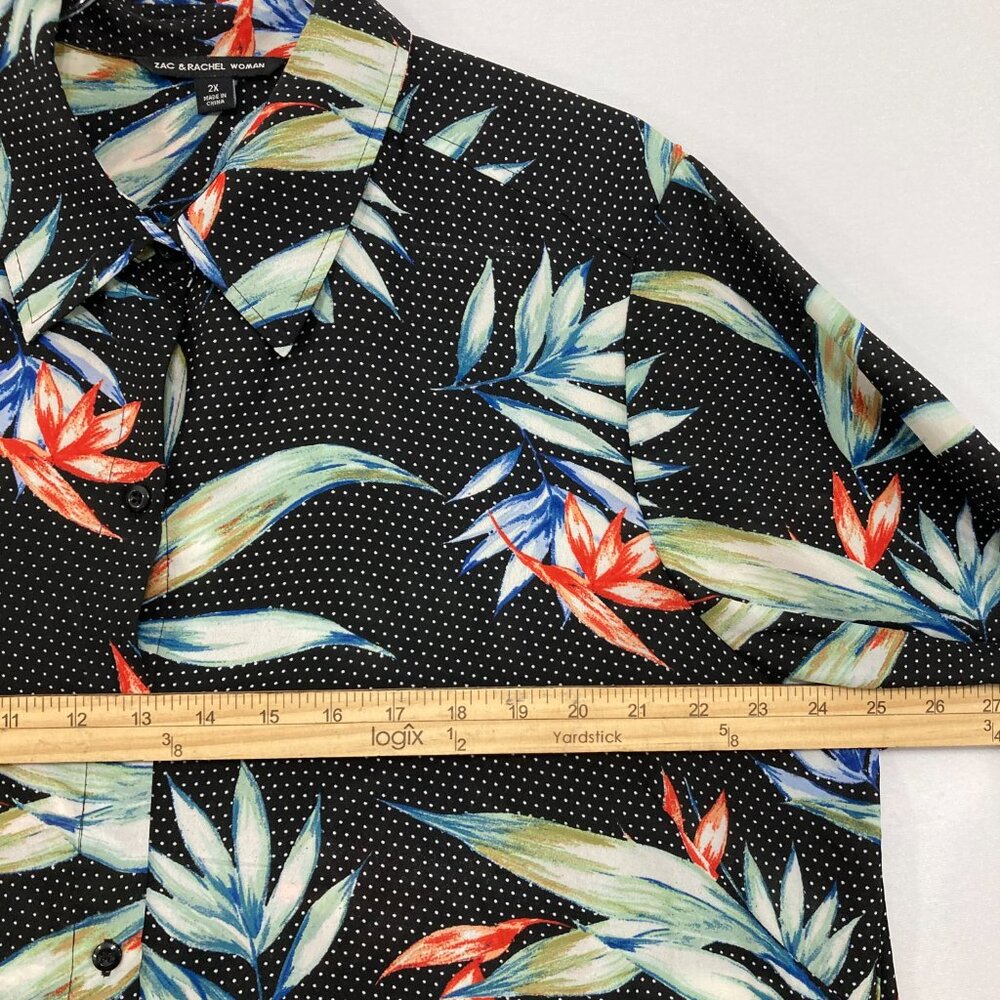 Zac & Rachel 2X Black Floral Artsy Micro Polka Dot‎ Shark-bite Hem Button Tunic - Picture 8 of 11